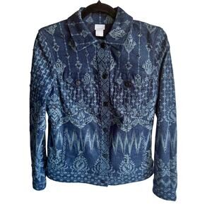 Chicos Sequin Beaded Embellished Denim Jacket Indigo Blue Chico’s Sz 0/Small